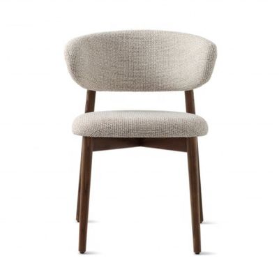 Dining Room Furniture Customized Color Traditional Design Walnut Wood Chair with White Linen Fabric and Curved Backrest