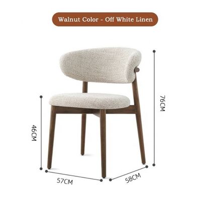 Dining Room Furniture Customized Color Traditional Design Walnut Wood Chair with White Linen Fabric and Curved Backrest