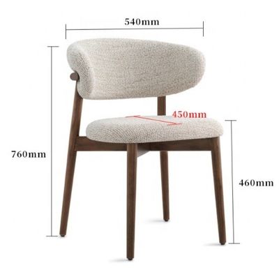 Dining Room Furniture Customized Color Traditional Design Walnut Wood Chair with White Linen Fabric and Curved Backrest