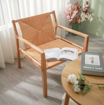 Natural Design Oak Wood Woven Cord Armrest Sofa Chairs for Kitchen Solid Wood Furniture in Kitchen Style