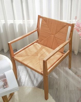 Natural Design Oak Wood Woven Cord Armrest Sofa Chairs for Kitchen Solid Wood Furniture in Kitchen Style