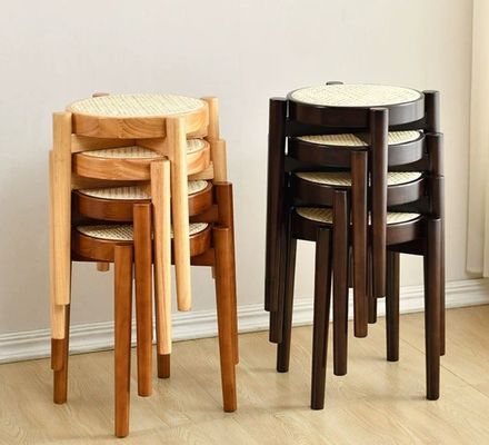 Rubber Wood Frame Wooden Popular Rattan Dining Chair for Solid Wood Restaurant