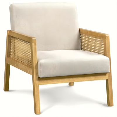 Modern Living Room Luxury Armchair Furniture Wooden Sofa Chair with Luxury Fabric Velvet and Rattan in Popular Nature Color