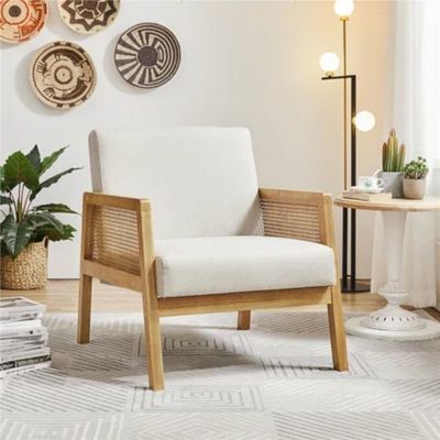 Modern Living Room Luxury Armchair Furniture Wooden Sofa Chair with Luxury Fabric Velvet and Rattan in Popular Nature Color