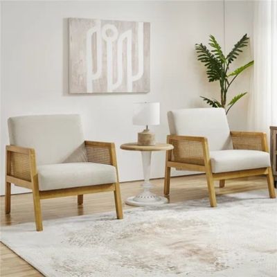 Modern Living Room Luxury Armchair Furniture Wooden Sofa Chair with Luxury Fabric Velvet and Rattan in Popular Nature Color