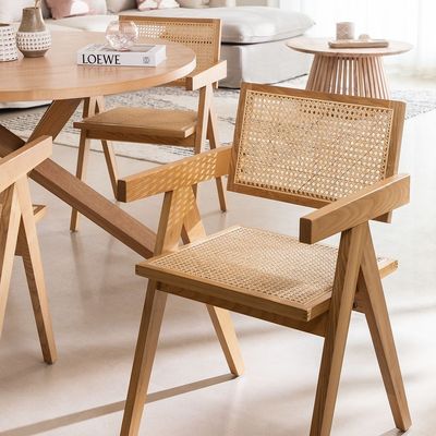 Foldable Natural Rattan Dining Chair for Events and Home Furniture Modern Ash Wood