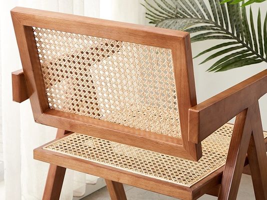 Modern Rattan Dining Chair with Solid Wood Frame in Natural/Walnut