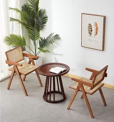 Modern Rattan Dining Chair with Solid Wood Frame in Natural/Walnut