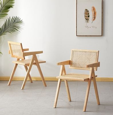 Modern Rattan Dining Chair with Solid Wood Frame in Natural/Walnut