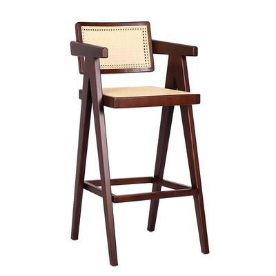 Solid Wood High Bar Stool Chair with Back Rest and Arms Natural/Walnut/Black
