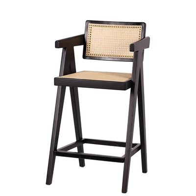 Solid Wood High Bar Stool Chair with Back Rest and Arms Natural/Walnut/Black