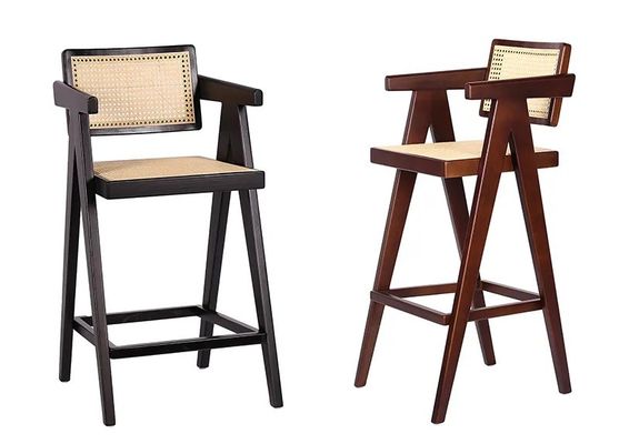 Solid Wood High Bar Stool Chair with Back Rest and Arms Natural/Walnut/Black