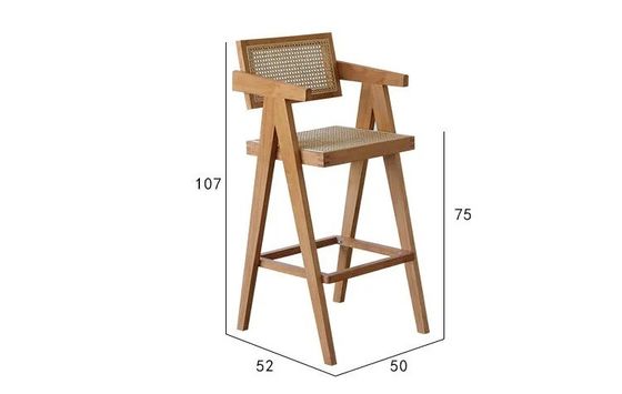 Solid Wood High Bar Stool Chair with Back Rest and Arms Natural/Walnut/Black