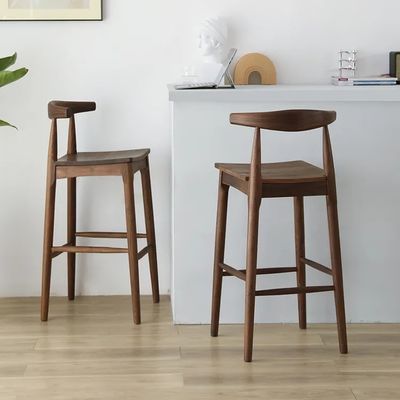 Popular Walnut Color Wooden Bar Stool for Solid Wood Dining Room Chair in Restaurant