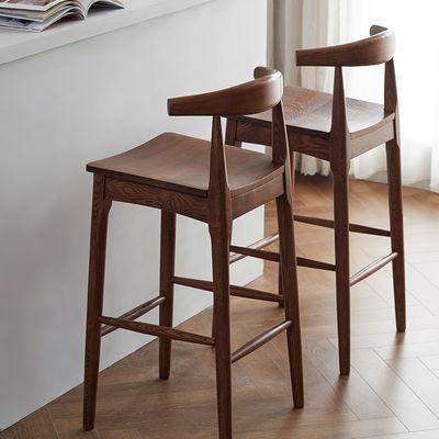 Popular Walnut Color Wooden Bar Stool for Solid Wood Dining Room Chair in Restaurant