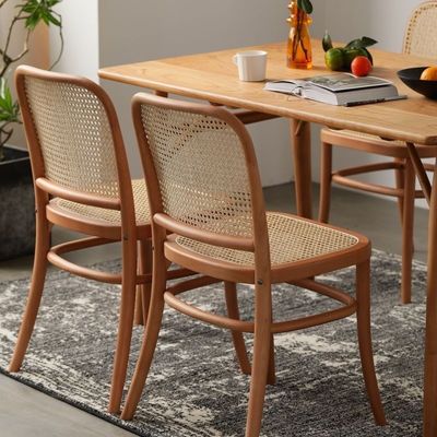 Durable Solid Wood Rattan Back Dining Chair for Dining Room Furniture W47.4CM*D44.6CM*H83.5CM