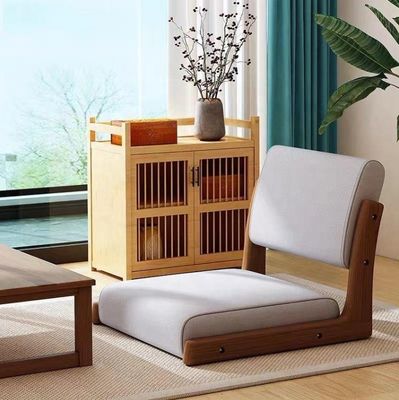 Customized Japanese Tatami Wood Legless Floor Tea Chair with Back Support