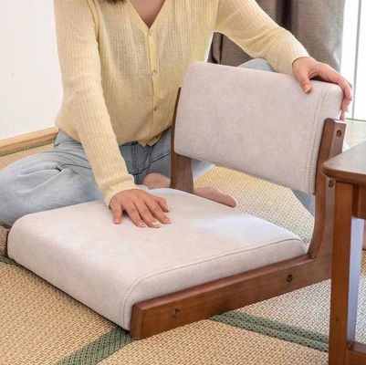 Customized Japanese Tatami Wood Legless Floor Tea Chair with Back Support