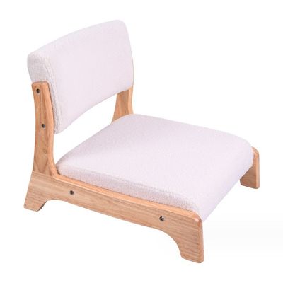 Mail Packing Japanese Style Tatami Wood Legless Floor Tea Chair Solid Wood with Back Support