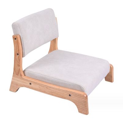 Mail Packing Japanese Style Tatami Wood Legless Floor Tea Chair Solid Wood with Back Support