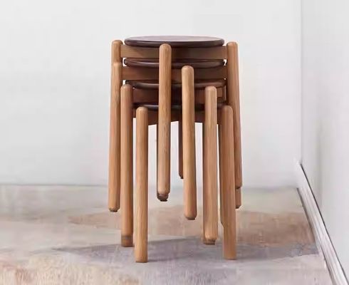 Stackable Wood Stool Solid Wood Dining Chair Simply Designed with Oak Wood Cover Material