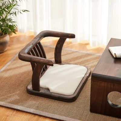 Solid Wood Floor Chair Nitrolacquer Finish and Back Support for Japanese Tatami Wood Legless Floor Tea Chair