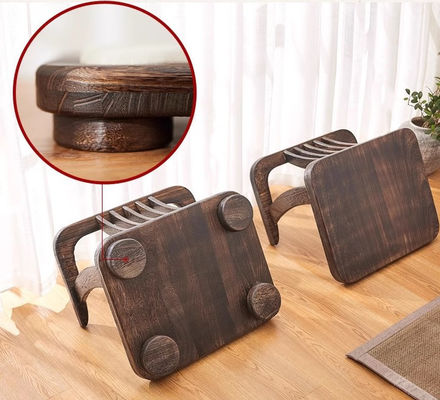 Solid Wood Floor Chair Nitrolacquer Finish and Back Support for Japanese Tatami Wood Legless Floor Tea Chair
