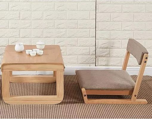 Solid Wood Japanese Tatami Floor Chair with Back Support Comfortable Sitting