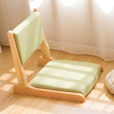 Modern Style Living Room Chair Japanese Tatami Wood Legless Floor Tea Chair with Back Support Solid Wood Floor Chair