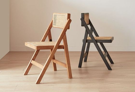 Modern Brown Wooden Wedding Chair Folding Rattan Seat for Office Dining and Weddings in Natural Style