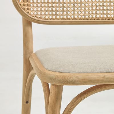 Dining Room Furniture White Linen Fabric Dining Chair with Pad and Curved Backrest Walnut Color Wood in Customized Color
