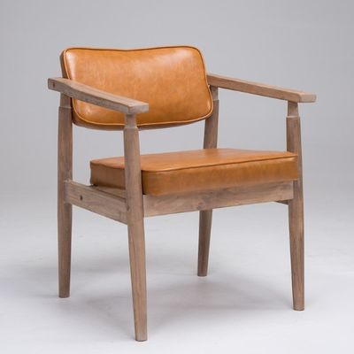European Modern Dining Furniture Solid Wood PU Leather Chairs in Natural Wood Color for Sample Dining Room