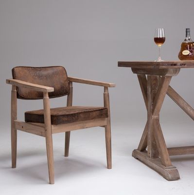 European Modern Dining Furniture Solid Wood PU Leather Chairs in Natural Wood Color for Sample Dining Room