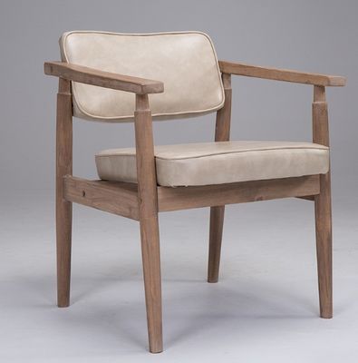 European Modern Dining Furniture Solid Wood PU Leather Chairs in Natural Wood Color for Sample Dining Room