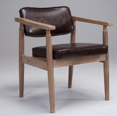 European Modern Dining Furniture Solid Wood PU Leather Chairs in Natural Wood Color for Sample Dining Room