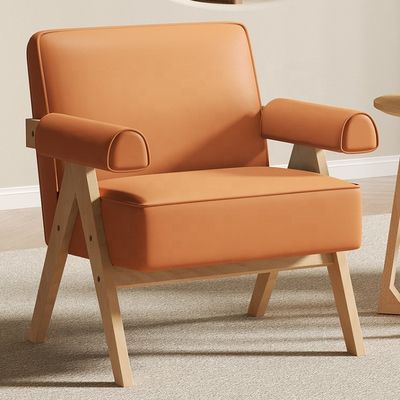 Contemporary Living Room Furniture Modern Solid Wood Frame Fabric Leather Optional Single Wooden Sofa Chair W70*D70*H80CM