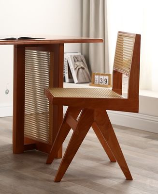 Rubber Wood Soft Seat Modern Design Wooden Rattan Dining Room Chair for Living Room and Hotel