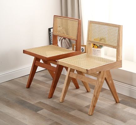 Rubber Wood Soft Seat Modern Design Wooden Rattan Dining Room Chair for Living Room and Hotel