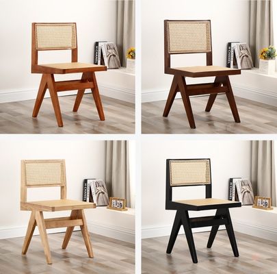 Rubber Wood Soft Seat Modern Design Wooden Rattan Dining Room Chair for Living Room and Hotel