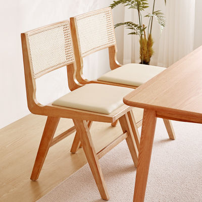 Hotel Restaurant Nordic Wooden Dining Chair with Rattan Seat and Nitrolacquer Finish