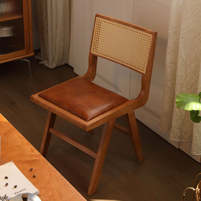 Hotel Restaurant Nordic Wooden Dining Chair with Rattan Seat and Nitrolacquer Finish