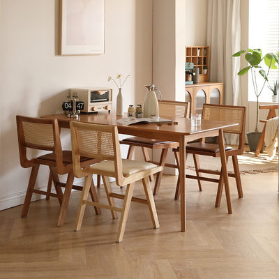 Hotel Restaurant Nordic Wooden Dining Chair with Rattan Seat and Nitrolacquer Finish