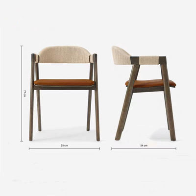 Office Building Dining Room Chair with Woven Cord and Lacquered Finish in Vintage Wooden Design