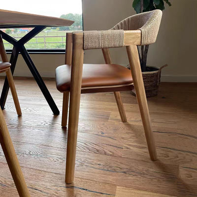 Office Building Dining Room Chair with Woven Cord and Lacquered Finish in Vintage Wooden Design