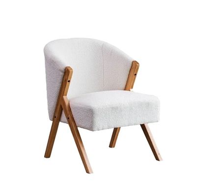 W60*D68*H77CM Modern Living Room Furniture Lounge Chair KD Wooden Sofa Chair Lamb Wool Fabric White Upholatered Accent Chair