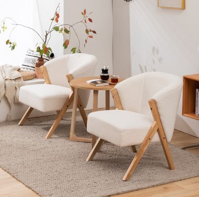 W60*D68*H77CM Modern Living Room Furniture Lounge Chair KD Wooden Sofa Chair Lamb Wool Fabric White Upholatered Accent Chair