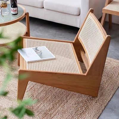 Rubber Wood Frame Nordic Style Leisure Chair for Living Room Wooden Lounge Chair
