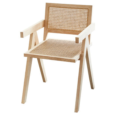 Nordic Style NO Folded Dining Chair with Solid Wood Frame and Upholstered Rattan Sea