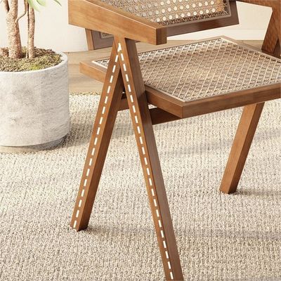 Nordic Style NO Folded Dining Chair with Solid Wood Frame and Upholstered Rattan Sea