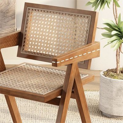 Nordic Style NO Folded Dining Chair with Solid Wood Frame and Upholstered Rattan Sea